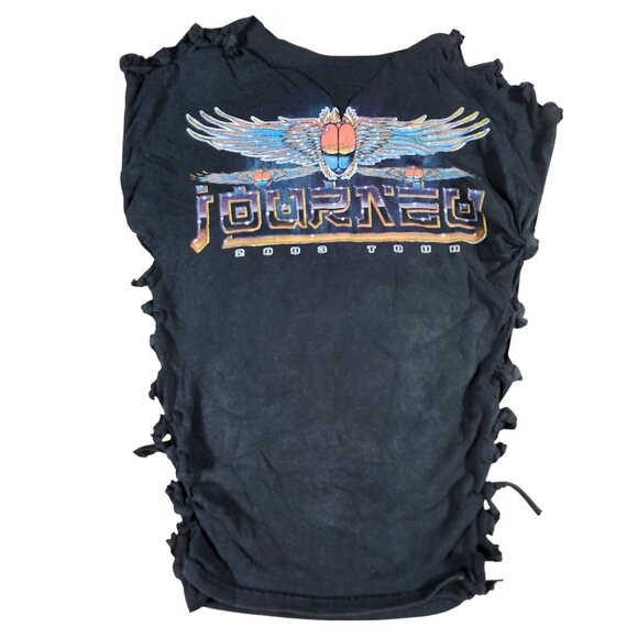 Journey 2003 Tour Custom Modified Knotted Black T-Shirt Styx REO Speed Wagon - Picture 1 of 8